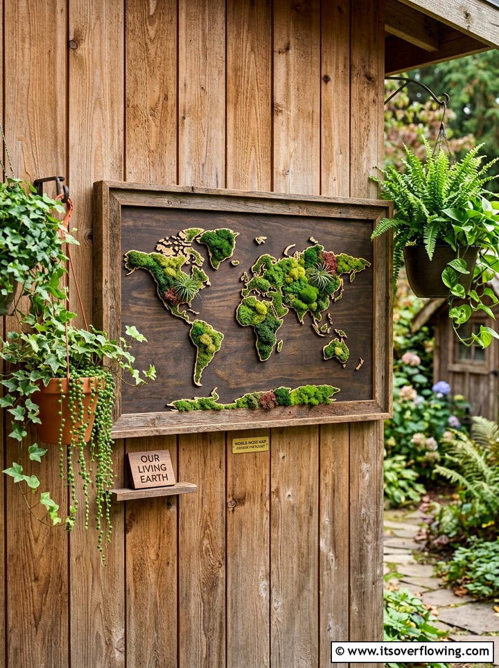 Framed moss map - 25 garden ideas with moss art