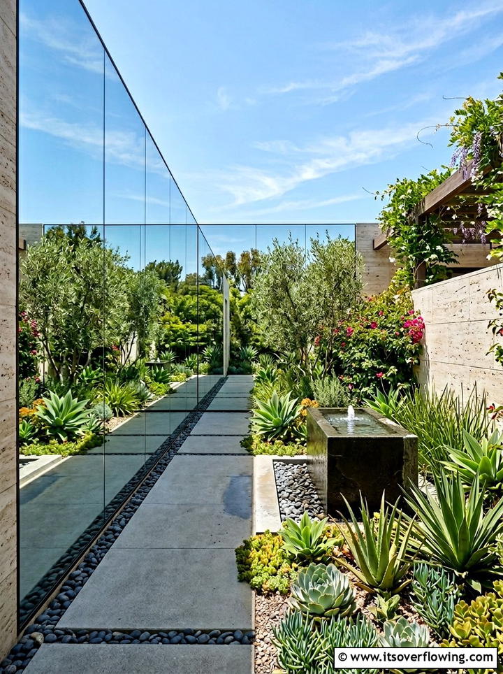 Frameless Mirror Wall For Courtyard - 25 garden decor ideas with mirrors