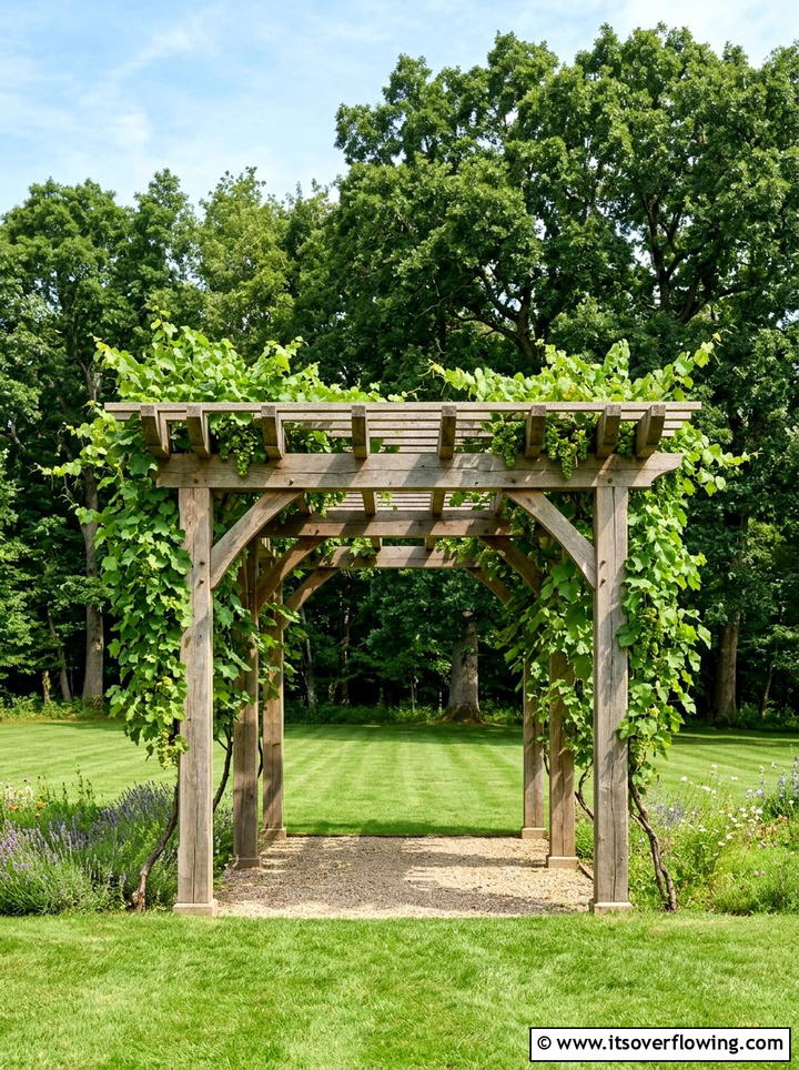 Freestanding Timber Grape Arbor In Lawn - 25 creative garden ideas with grape arbor