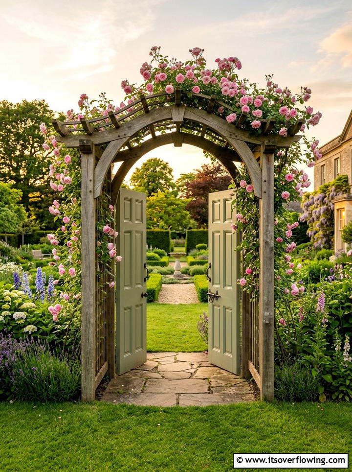 Freestanding garden door arbor - 25 garden decor ideas with old doors