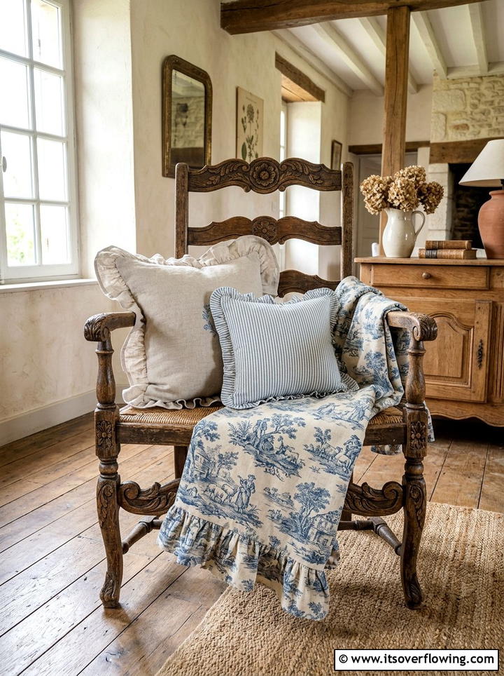 French Country Chair - 25 front porch decor ideas with throws