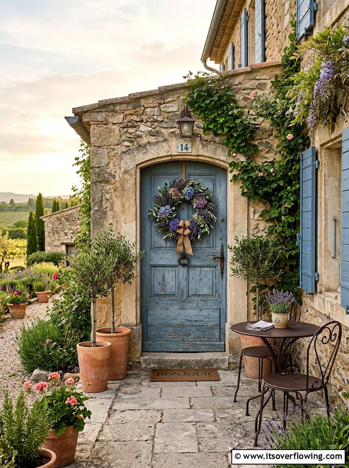 French Country Front Door - 25 front porch decor ideas with hydrangea wreath