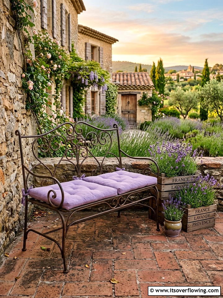 French Country Metal Bench - 25 front porch decor ideas with antique benches