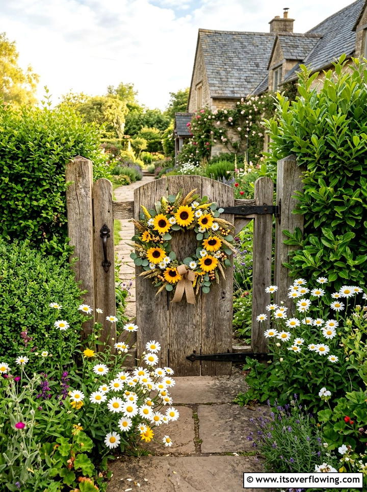 Front Gate Wreath - 25 garden decor ideas with seasonal wreaths