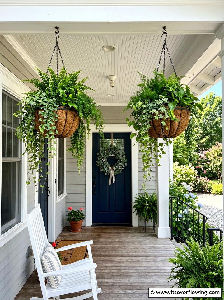 Front Porch Hanging Baskets - 25 front porch decor ideas with eucalyptus wreath