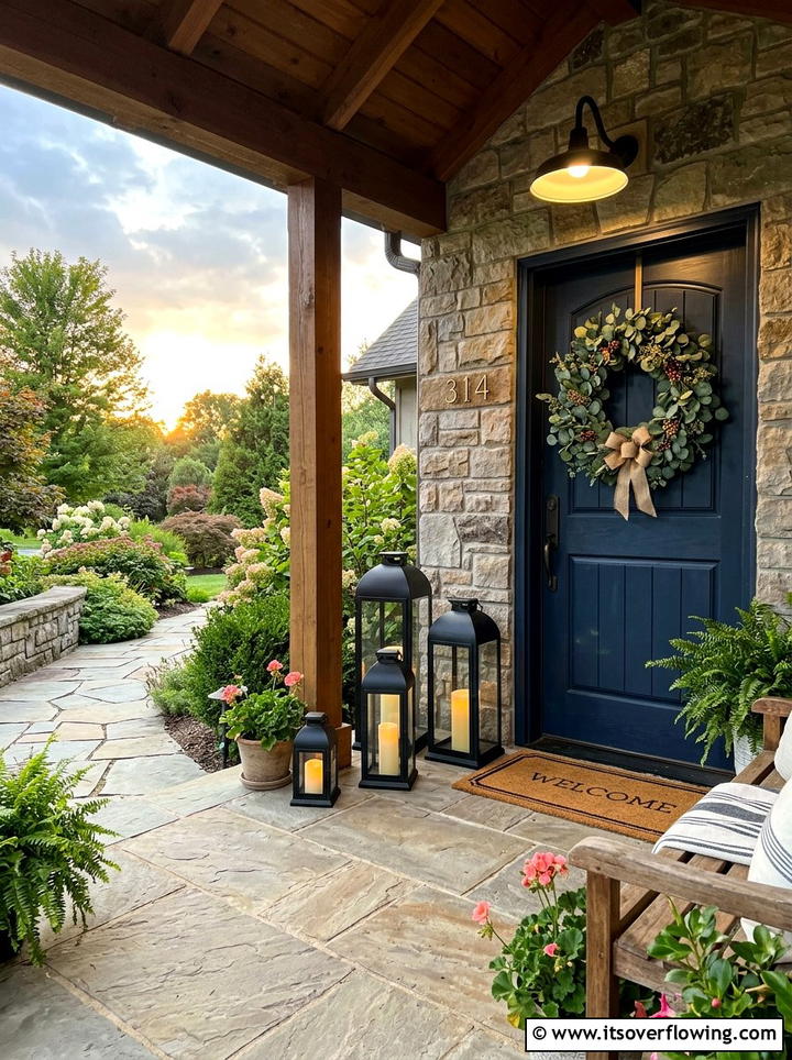 Front Porch Lanterns - 25 front porch decor ideas with eucalyptus wreath
