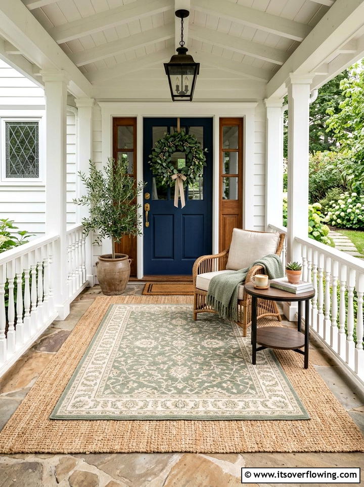 Front Porch Layered Rugs - 25 front porch decor ideas with eucalyptus wreath