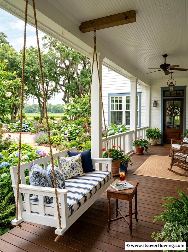 Front Porch Swing - 25 cheap garden ideas with curb appeal upgrades