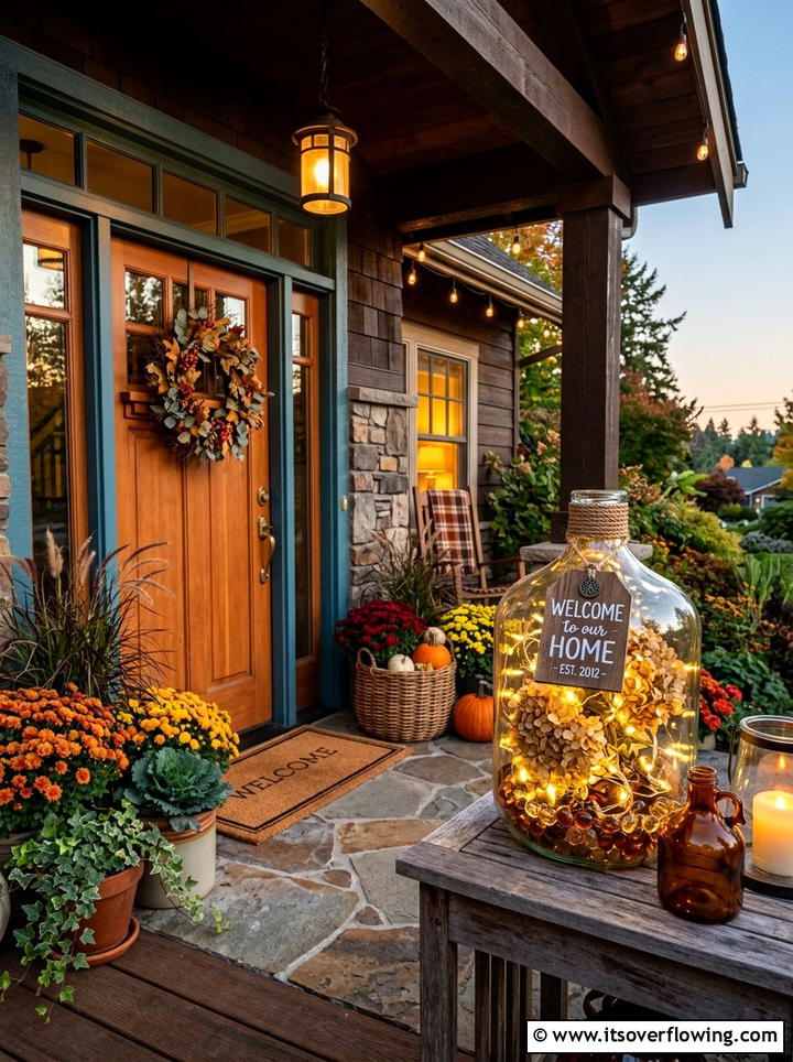 Front Porch Welcome Bottle - 25 garden ideas with bottle lights