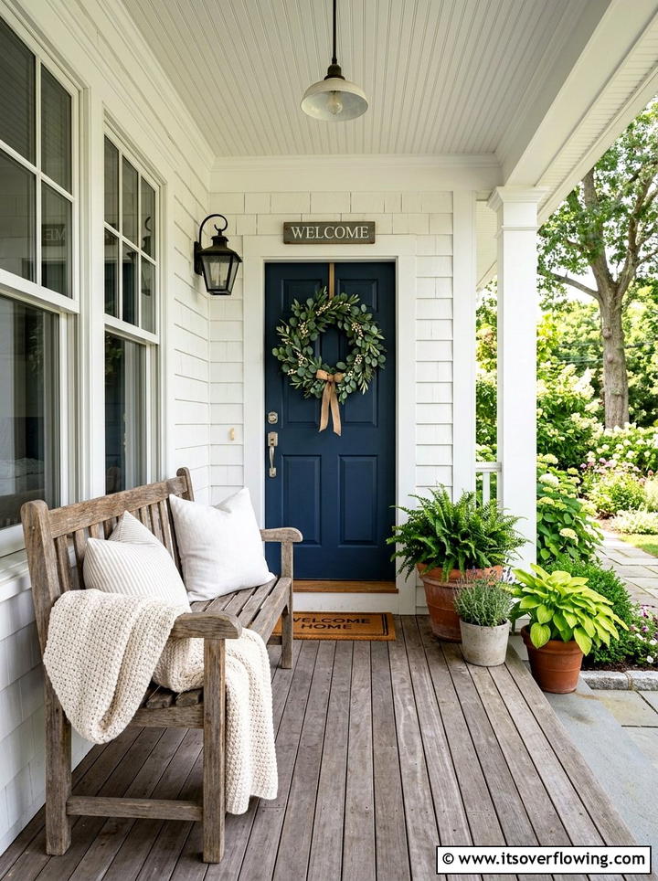 Front Porch Wooden Bench - 25 front porch decor ideas with eucalyptus wreath