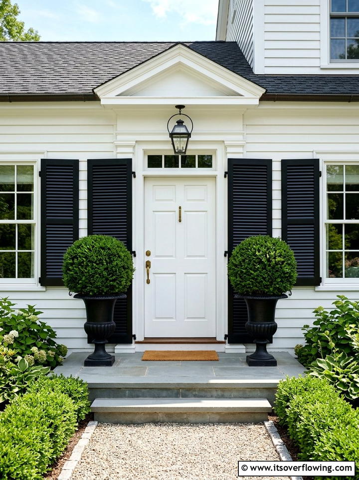 Front door boxwood topiary - 25 front porch decor ideas with mini trees