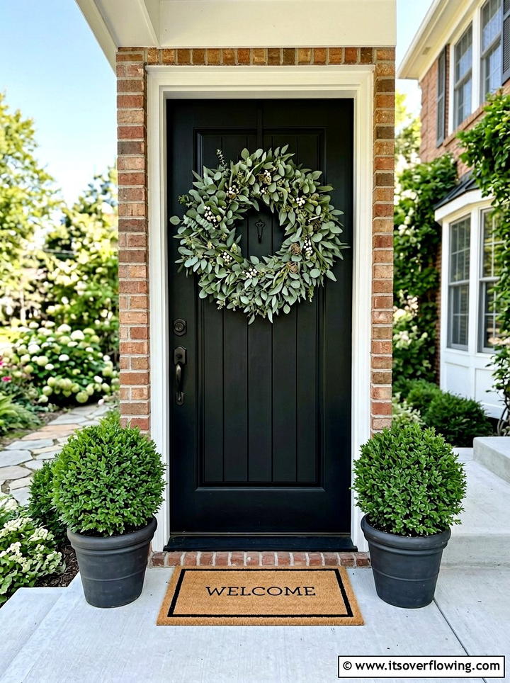 Front door wreath - 25 front porch ideas with concrete floor