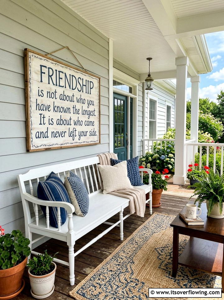 Front porch bench with sign - 25 front porch ideas with signs and quotes