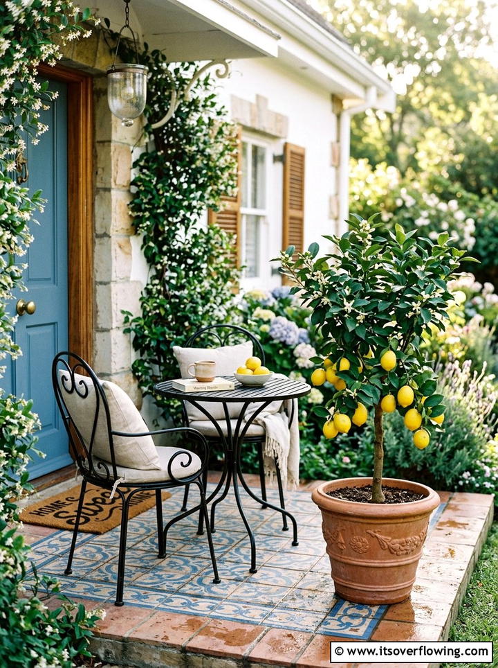 Front porch seating with lemon tree - 25 front porch decor ideas with mini trees