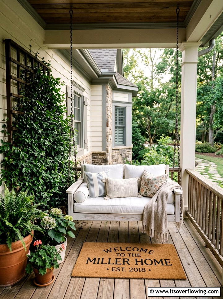 Front porch swing area - 25 front porch ideas with personalized mat