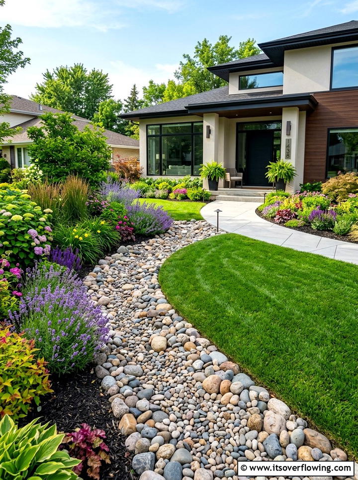 Front yard curb appeal stones - 25 garden design ideas with dry creek beds