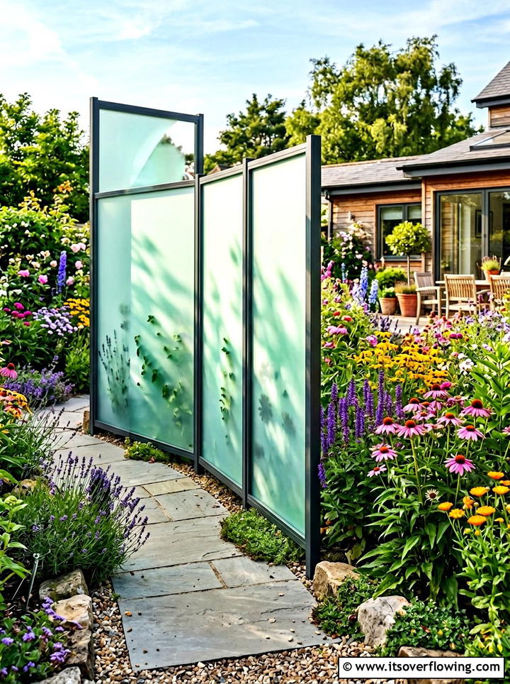 Frosted Acrylic Garden Divider - 25 garden decor ideas with privacy panels