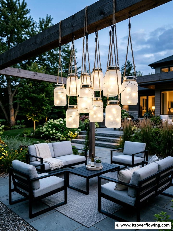 Frosted Glass Jar Lanterns - 25 garden decor ideas with hanging jars