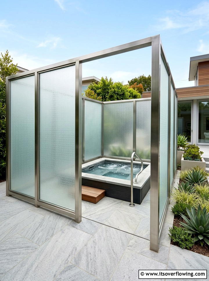 Frosted glass partitions - 25 backyard ideas with privacy screens