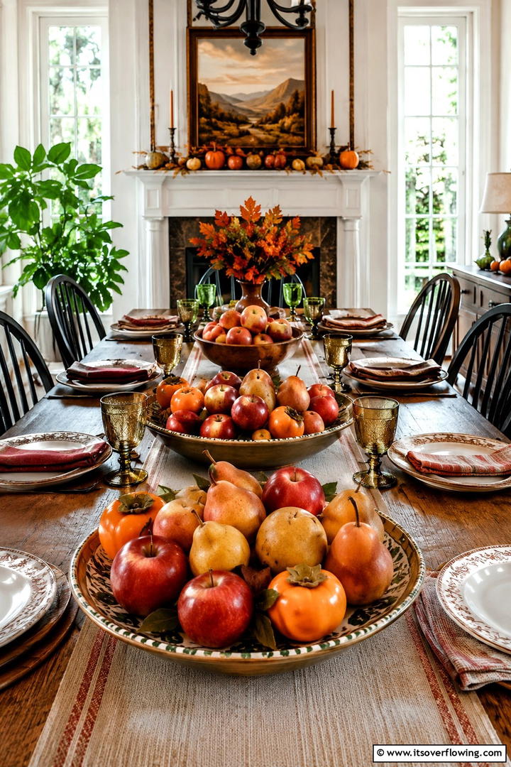 Fruit Filled Bowl Centerpieces - 50 Fall Table Decor Ideas Roundup- Seasonal Styling