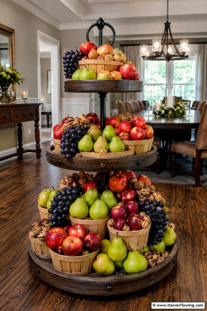 Fruit Harvest Abundance - 50 Fall Tiered Tray Decor Ideas for Festive Shelves