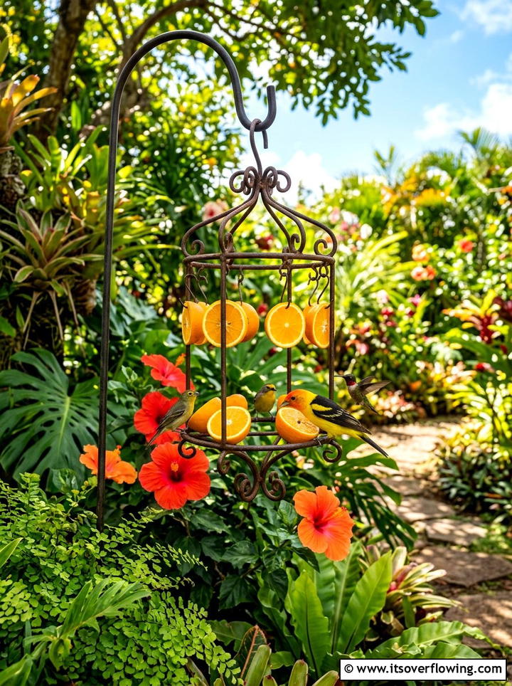 Fruit bird feeder - 25 garden decor ideas with feeders