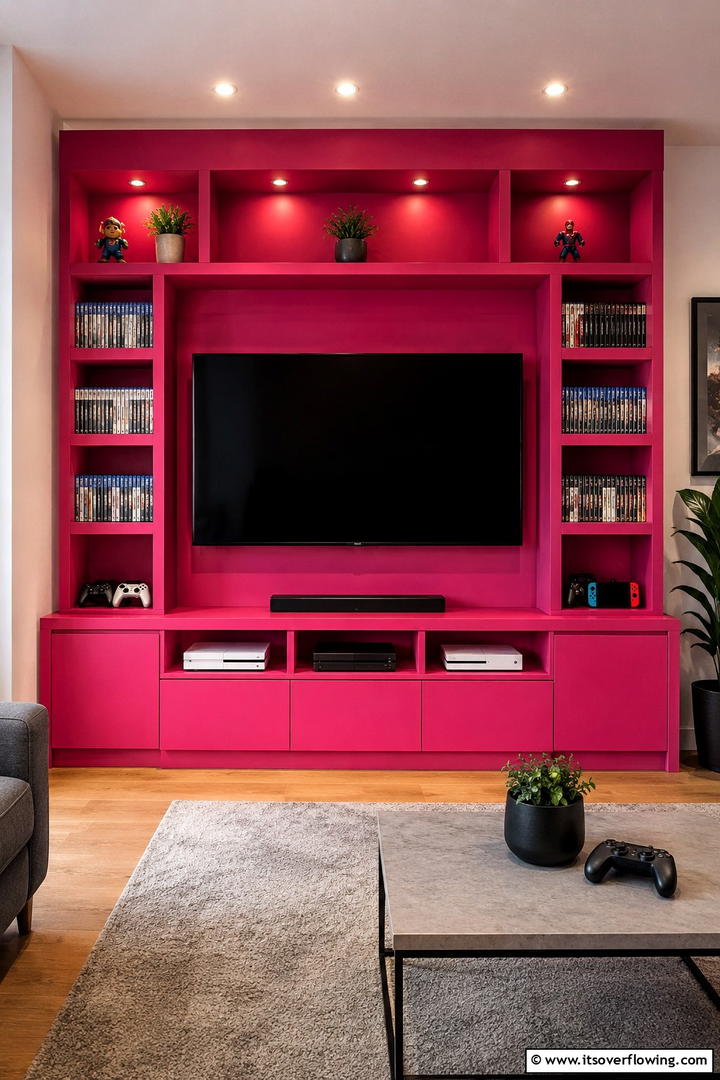Fuchsia Console Entertainment Center - 30 Pink Gaming Setup Ideas for a Vibrant Play Space