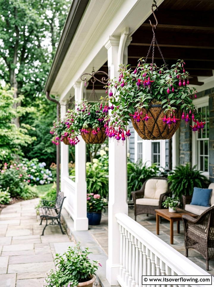 Fuchsia Hanging Flower Pots - 25 front porch ideas with hanging baskets