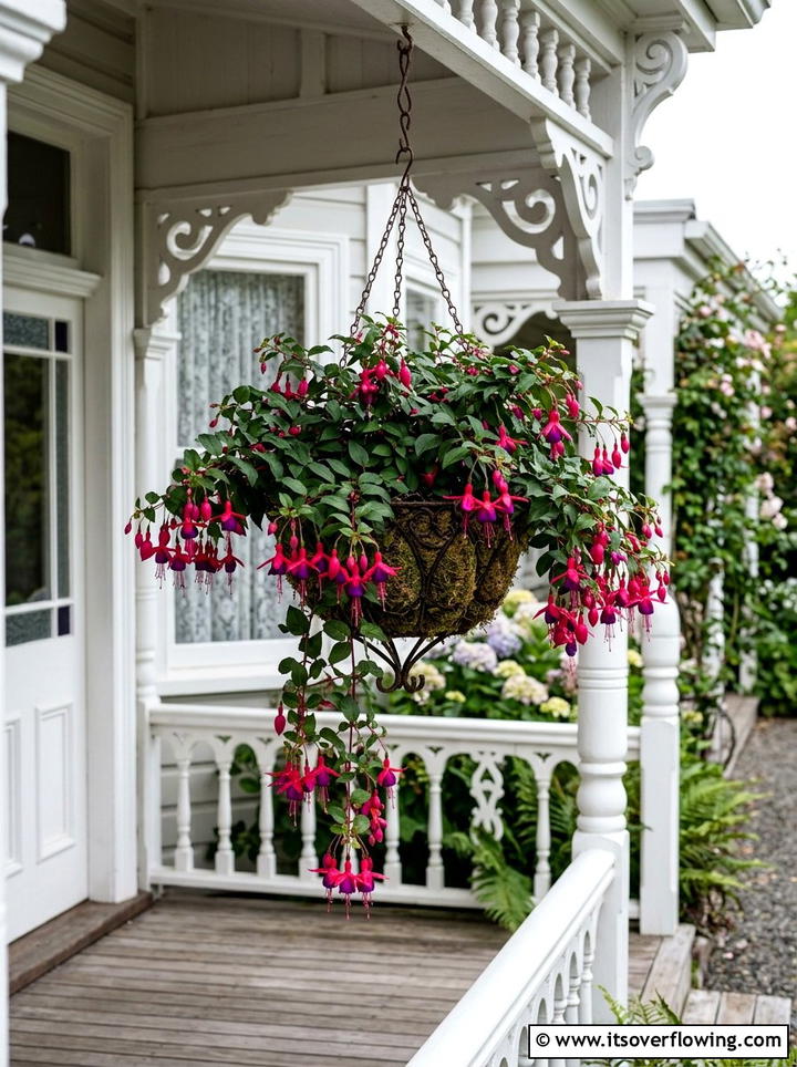Fuchsia Hanging Plant - 25 front porch ideas with shade plants