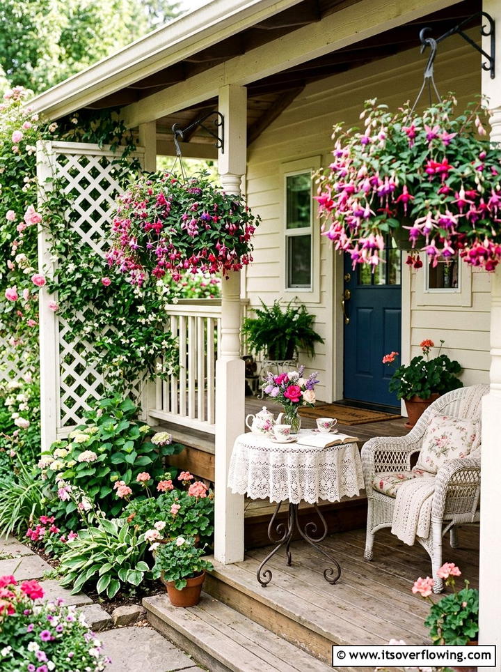 Fuchsia hanging baskets - 25 front porch ideas with cat safe plants