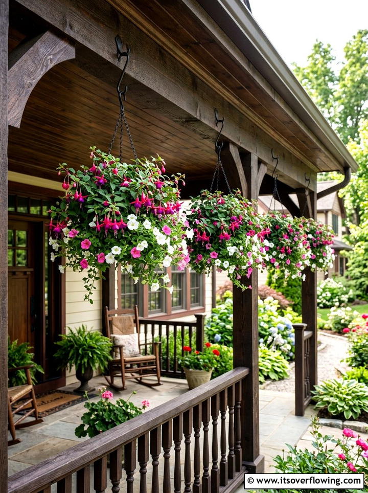 Fuchsia hanging flower basket - 25 garden decor ideas with colorful accents