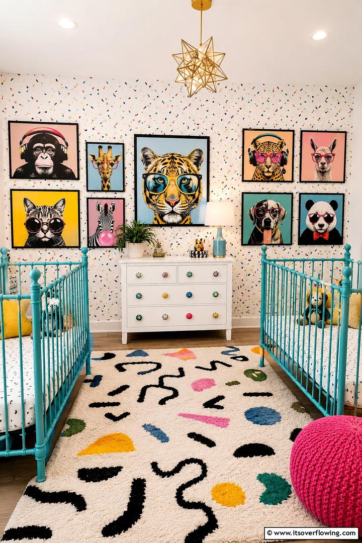 Funky Artistic Details - 30 Twin Nursery Ideas for Stylish & Functional Baby Spaces