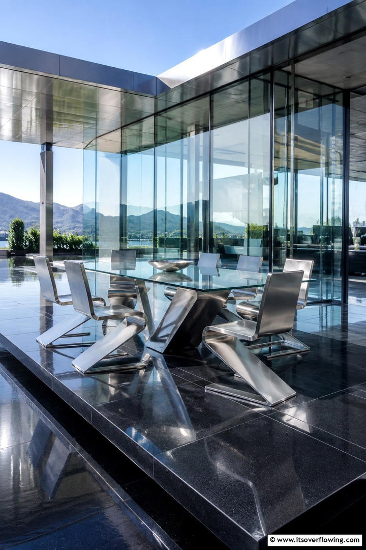 Futuristic Glass and Steel Dining - 30 Inviting Outdoor Dining Area Ideas for Al Fresco Meals