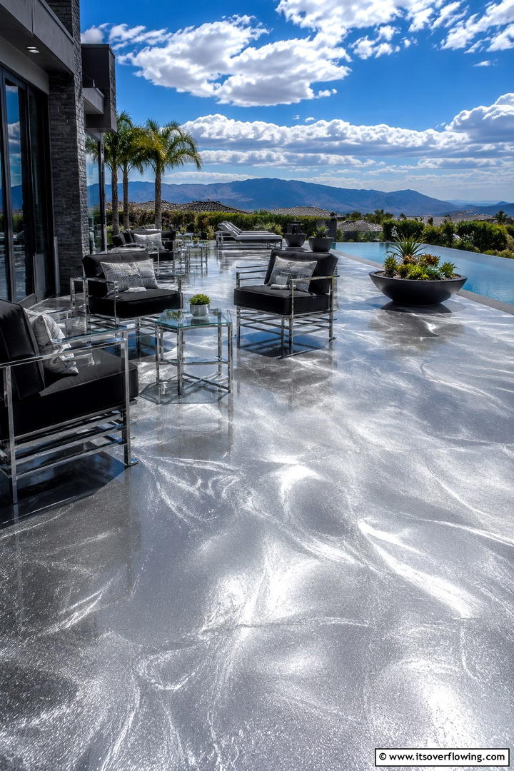Futuristic Metallic Finishes - 30 Painted Concrete Patio Ideas for Colorful Outdoor Floors