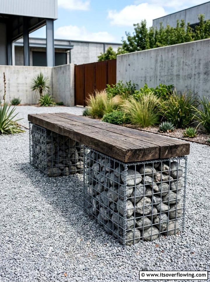 Gabion Basket Bench - 25 backyard ideas with built in seating