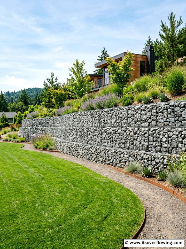 Gabion Basket Retaining Wall - 25 backyard ideas with retaining wall