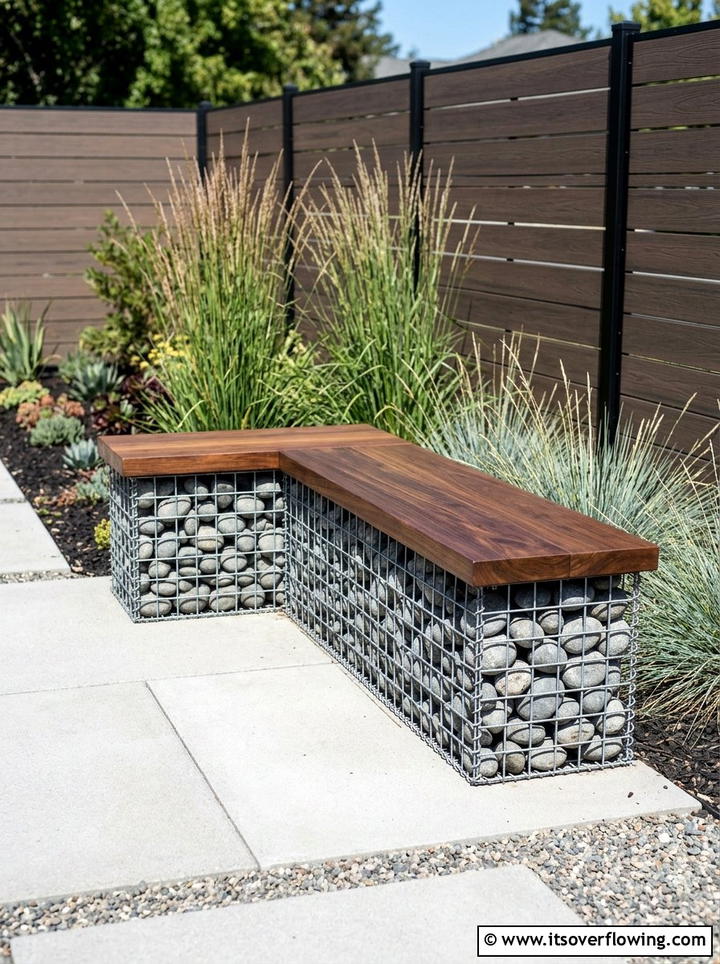 Gabion Basket Stone Bench - 25 garden ideas with bench seating