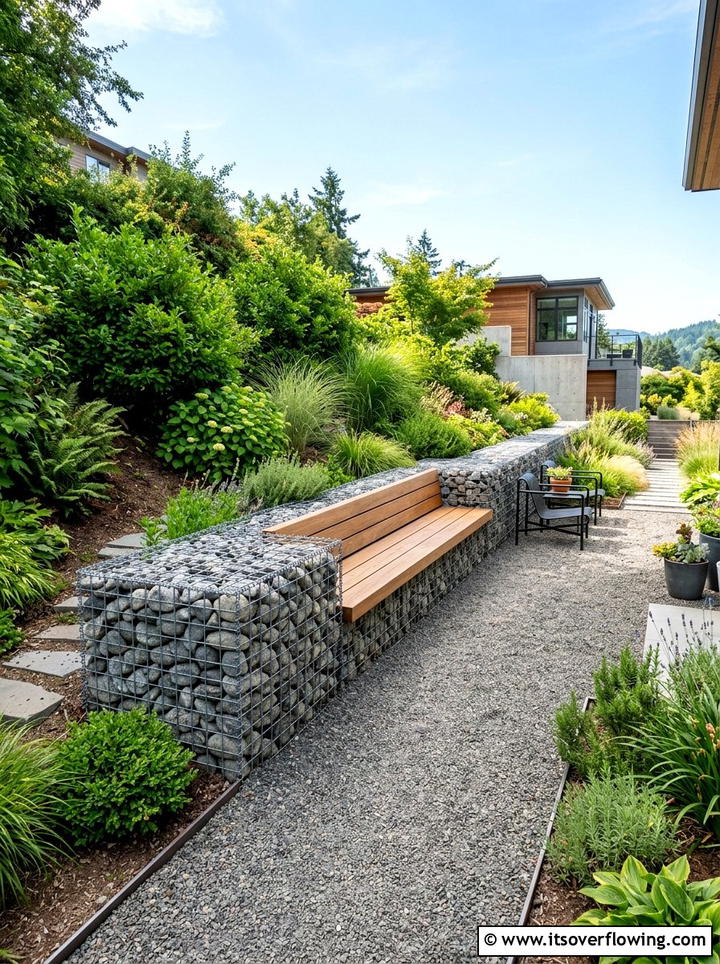 Gabion Basket Wall - 25 garden ideas for uneven ground