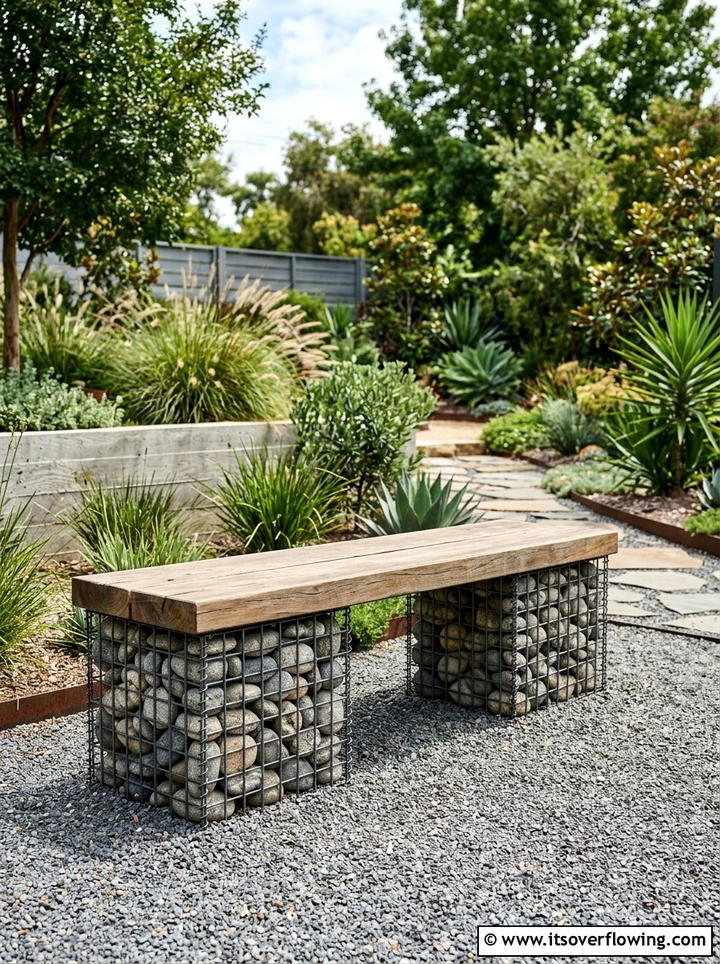 Gabion Stone Garden Bench - 25 garden decor ideas with benches