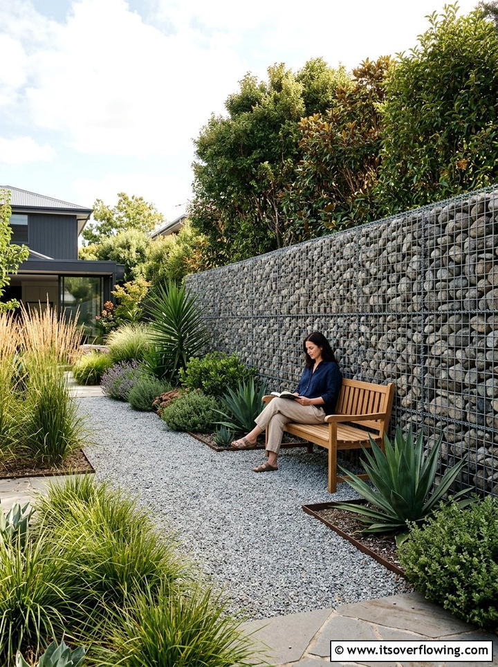 Gabion Stone Wall - 25 backyard ideas for privacy