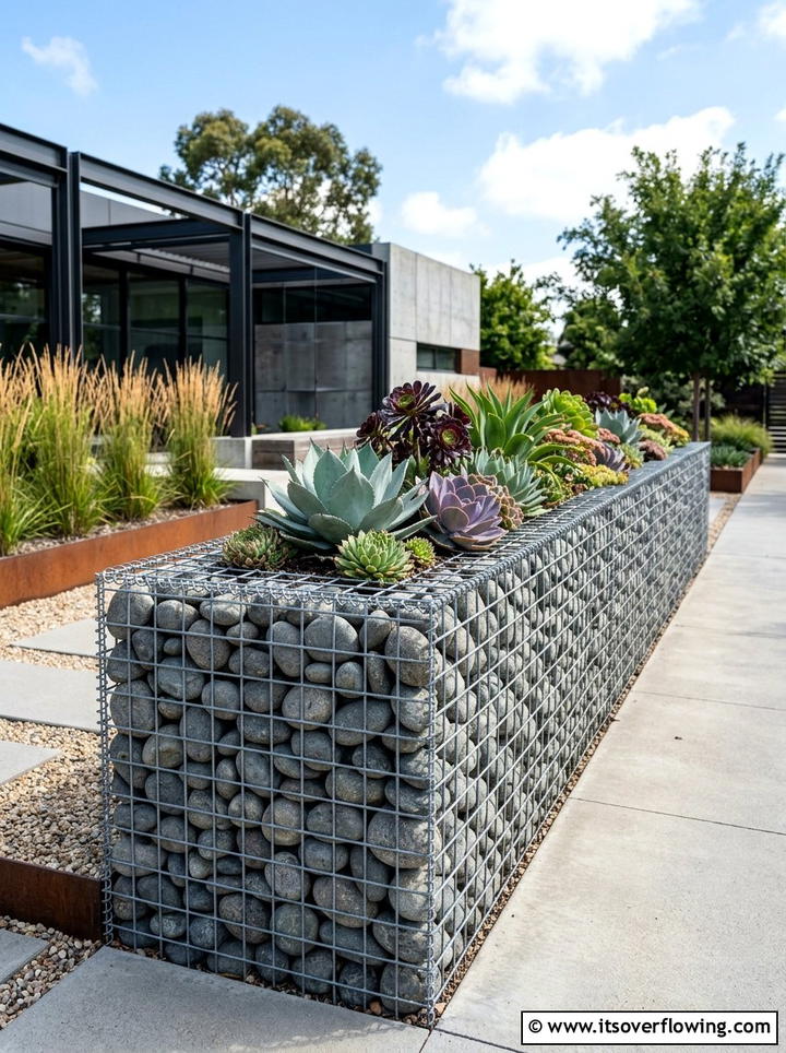 Gabion Wall Planter - 25 garden ideas with sustainable materials