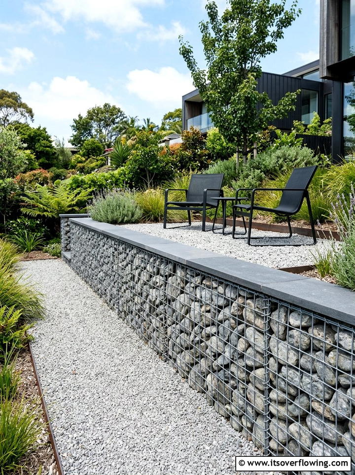 Gabion Wall - 25 backyard ideas for sloped yards