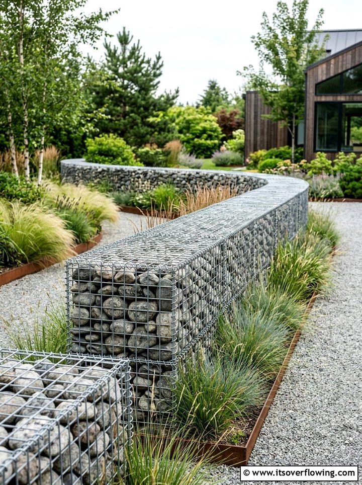 Gabion basket garden - 25 garden design ideas with retaining walls