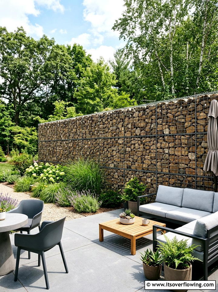 Gabion privacy wall - 25 upcycled garden ideas with stones