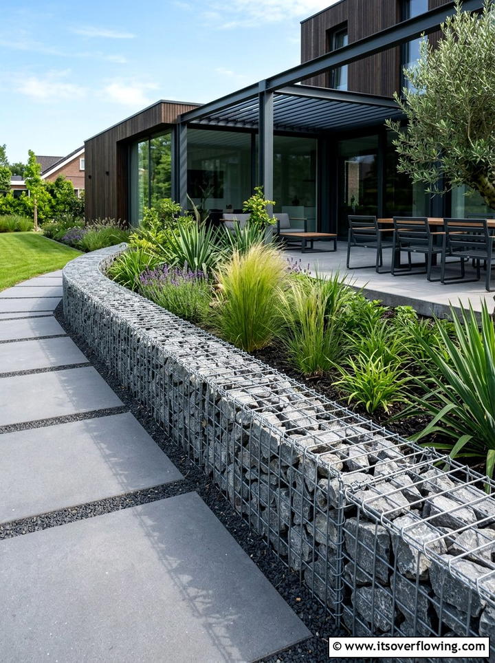 Gabion wall border - 25 backyard ideas with edging