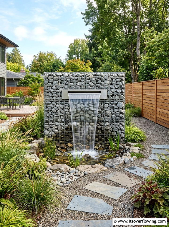 Gabion wall water feature - 25 creative garden ideas with fountain wall