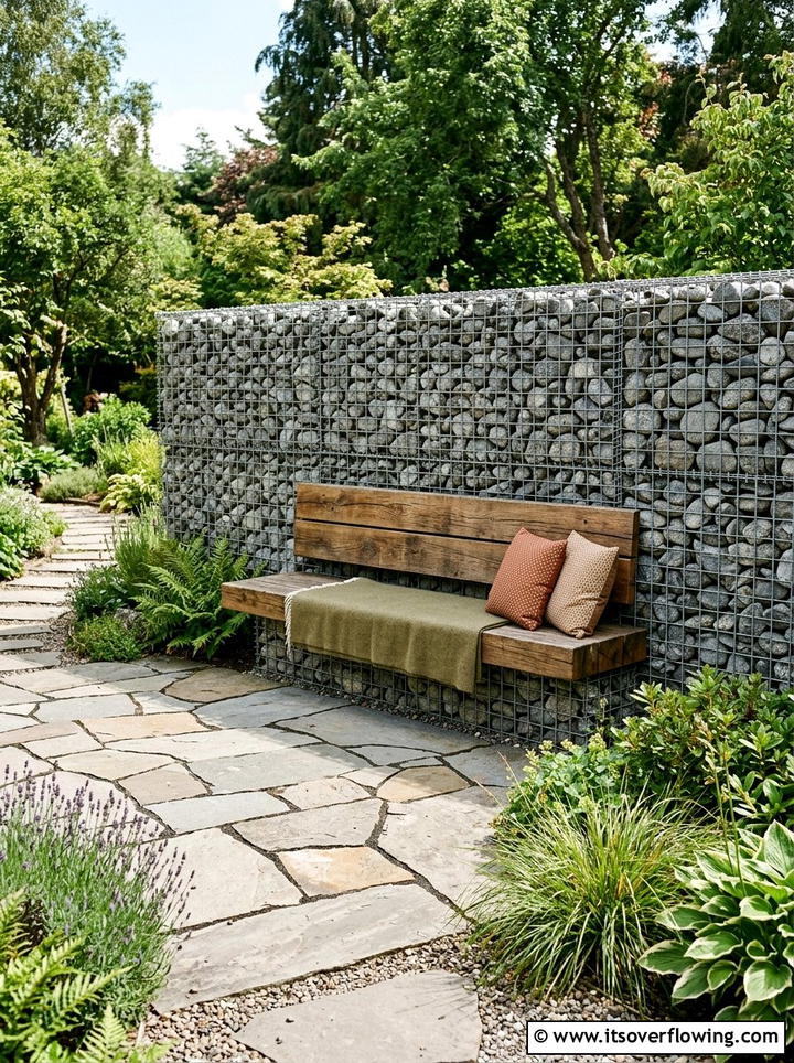 Gabion wall with stone - 25 backyard ideas with privacy screens