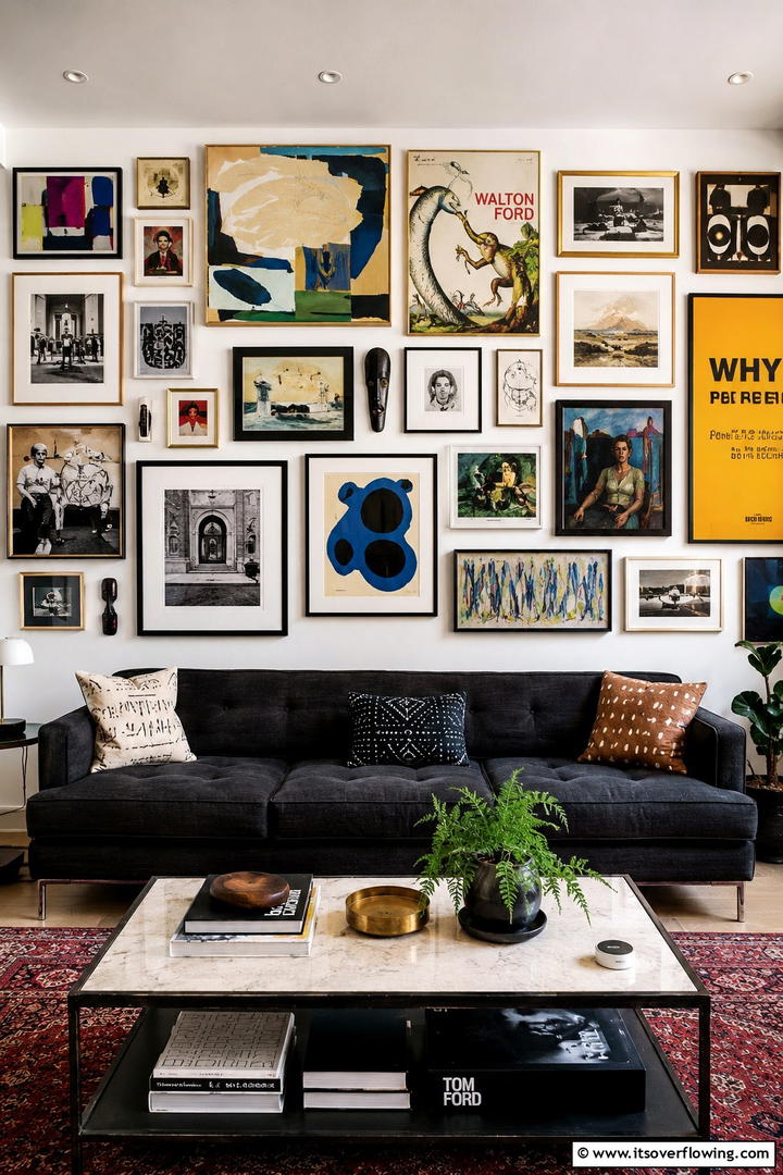Gallery Wall with Mixed Art - 25 Eclectic Living Room Ideas for a Unique and Vibrant Space