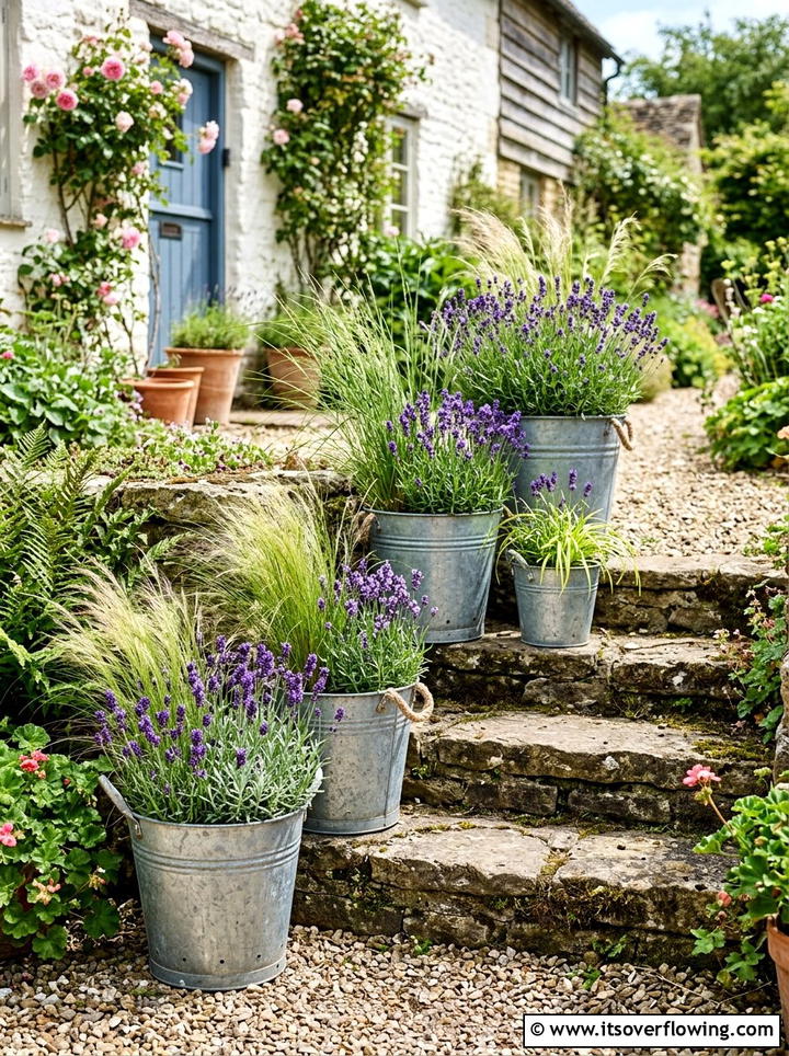 Galvanized Bucket Container Garden - 25 upcycled garden ideas for front yards