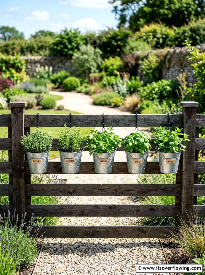 Galvanized Bucket Fence - 25 backyard ideas with vintage planters